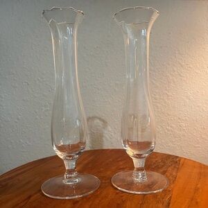 Princess House Clear Glass Bud Vase Pair with Scalloped Rim Poland